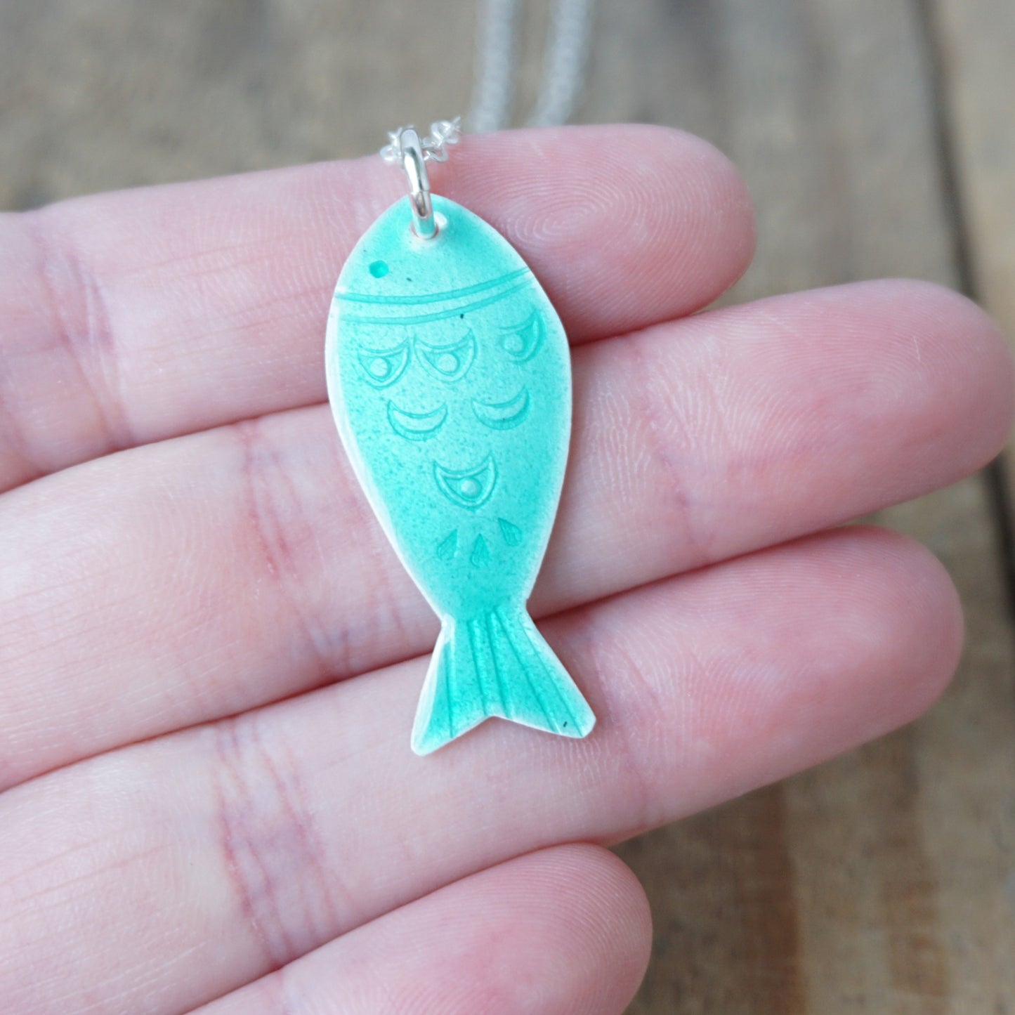 Seafoam Green Enamel Fish Necklace