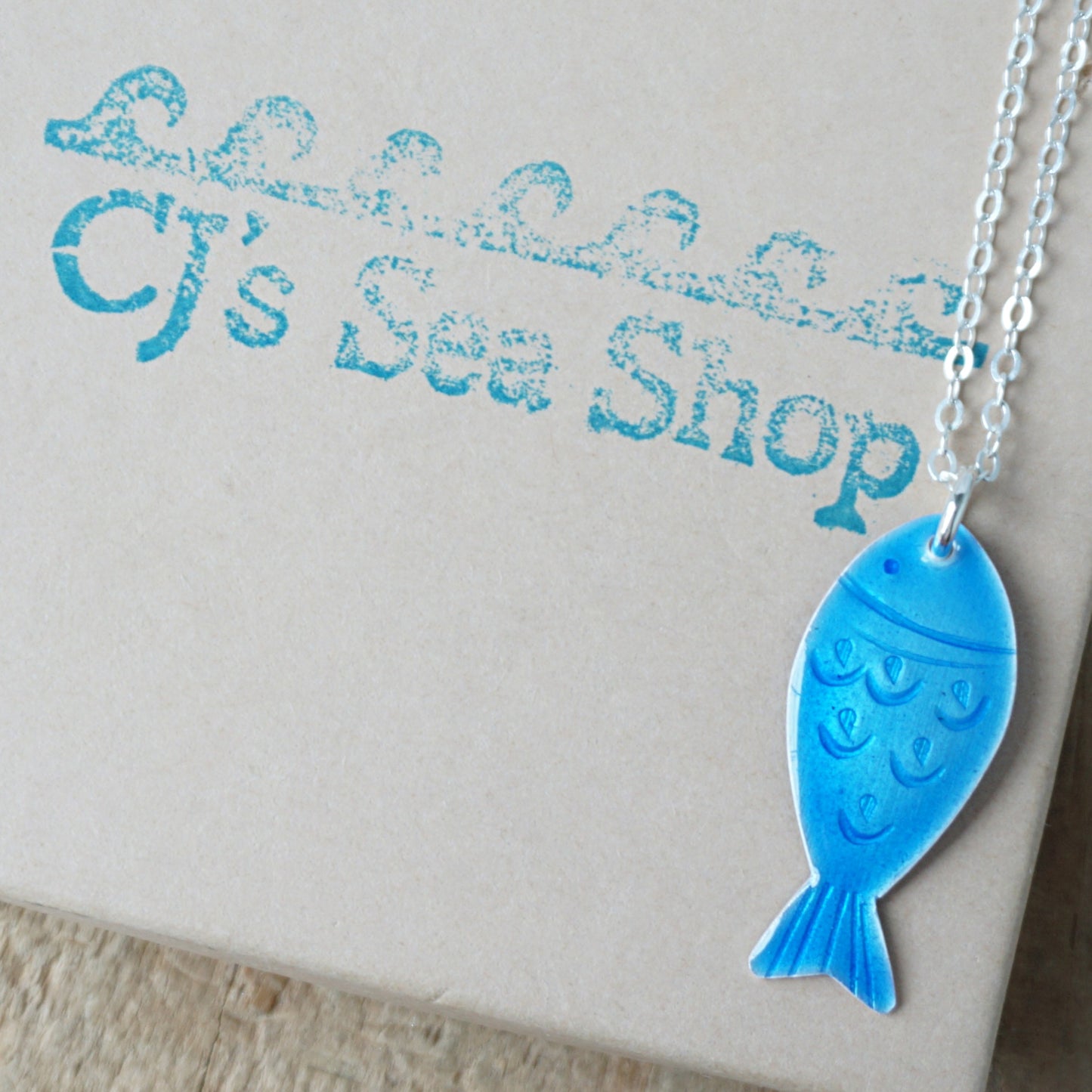 Blue Enamel Fish Necklace