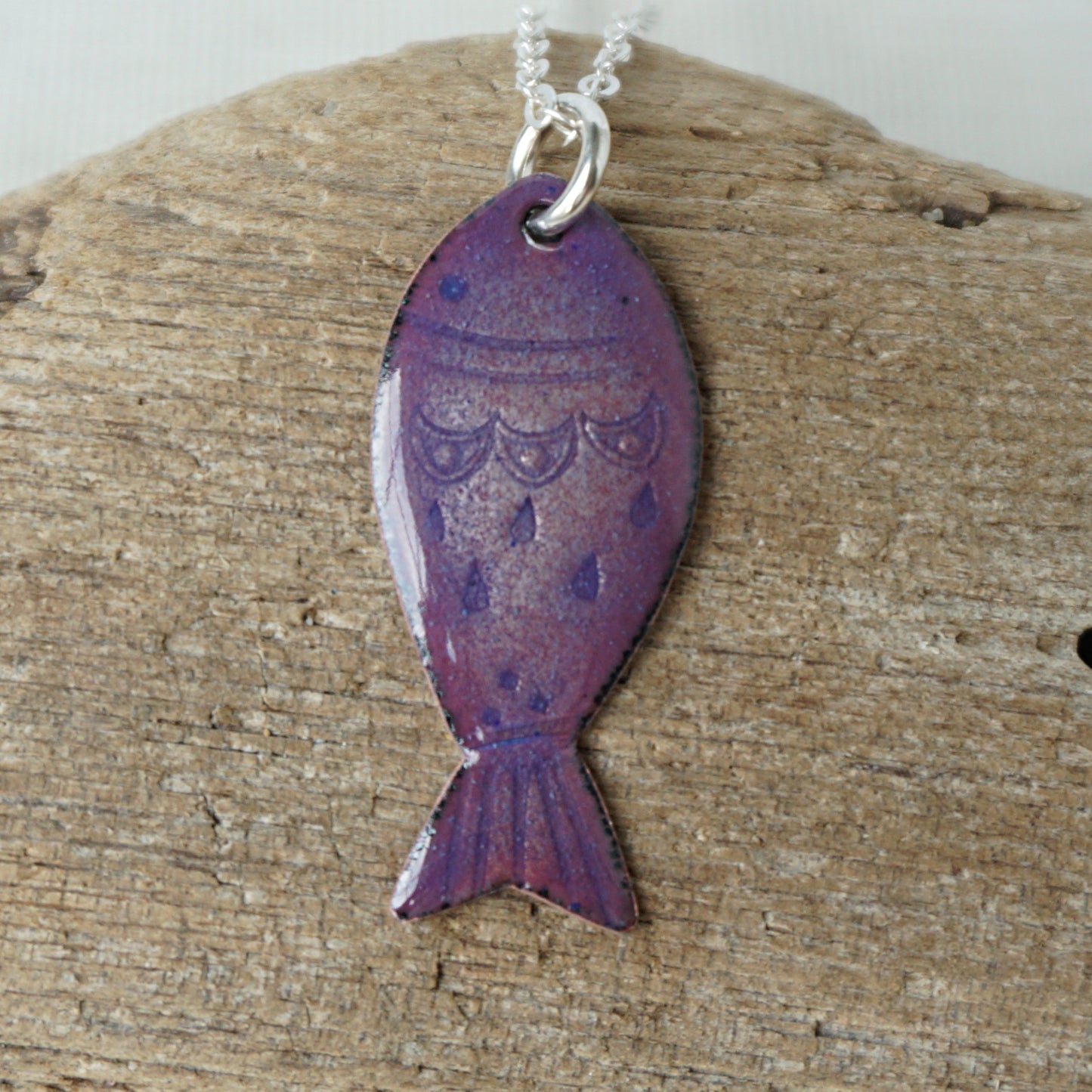 Metallic Purple Enamel Fish Necklace