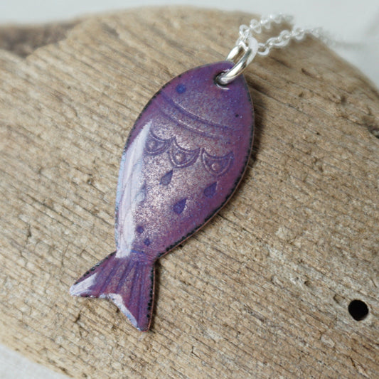 Metallic Purple Enamel Fish Necklace