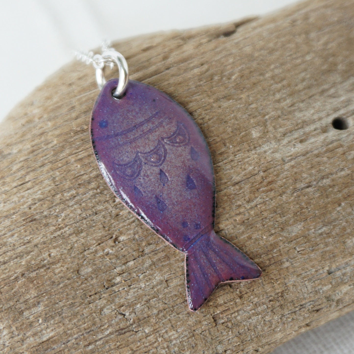 Metallic Purple Enamel Fish Necklace