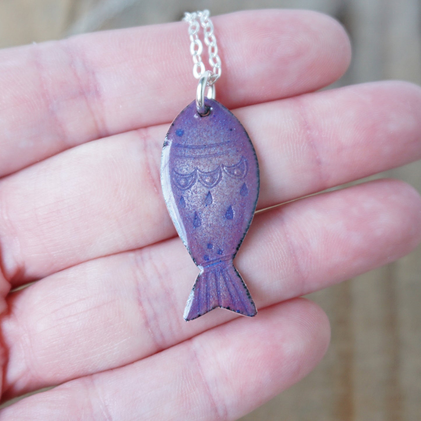 Metallic Purple Enamel Fish Necklace