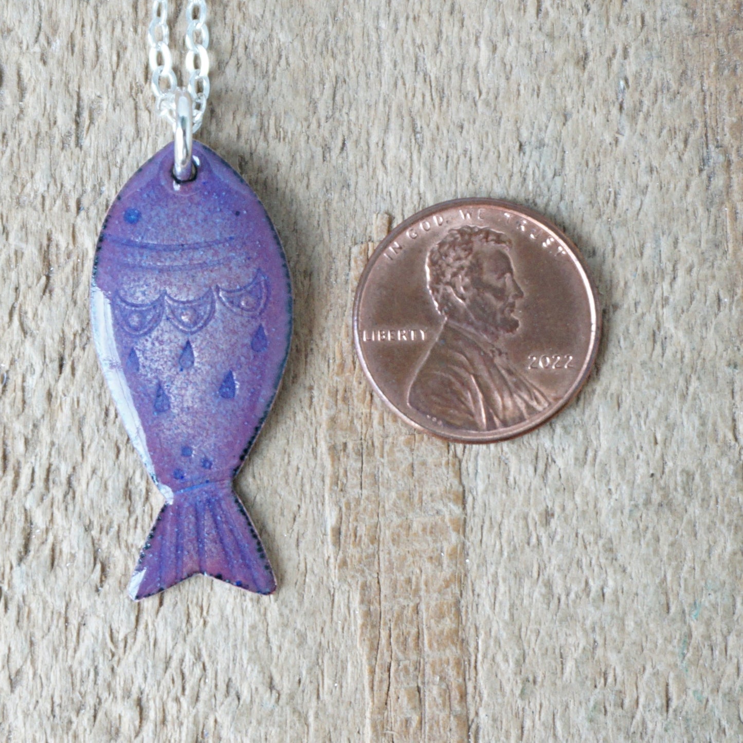 Metallic Purple Enamel Fish Necklace