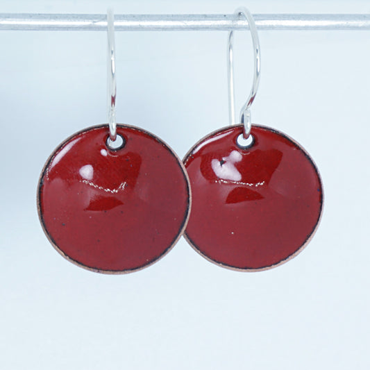 Red Enamel Disc Earrings