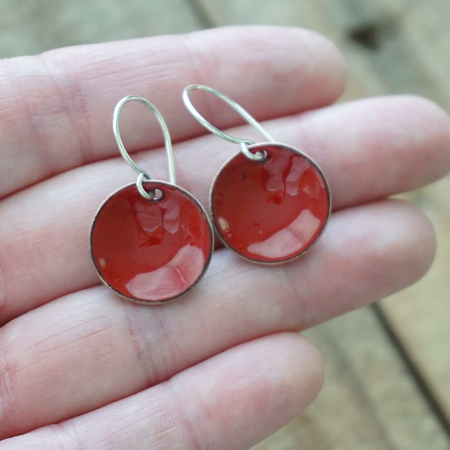 Red Enamel Disc Earrings