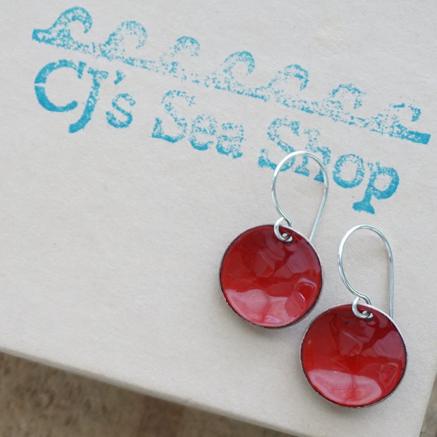Red Enamel Disc Earrings