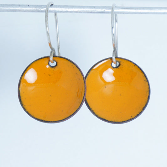Tangerine Orange Enamel Disc Earrings