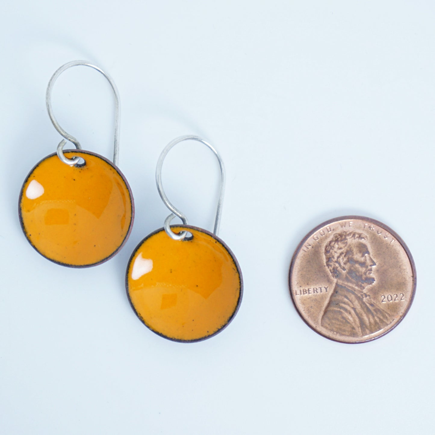 Tangerine Orange Enamel Disc Earrings