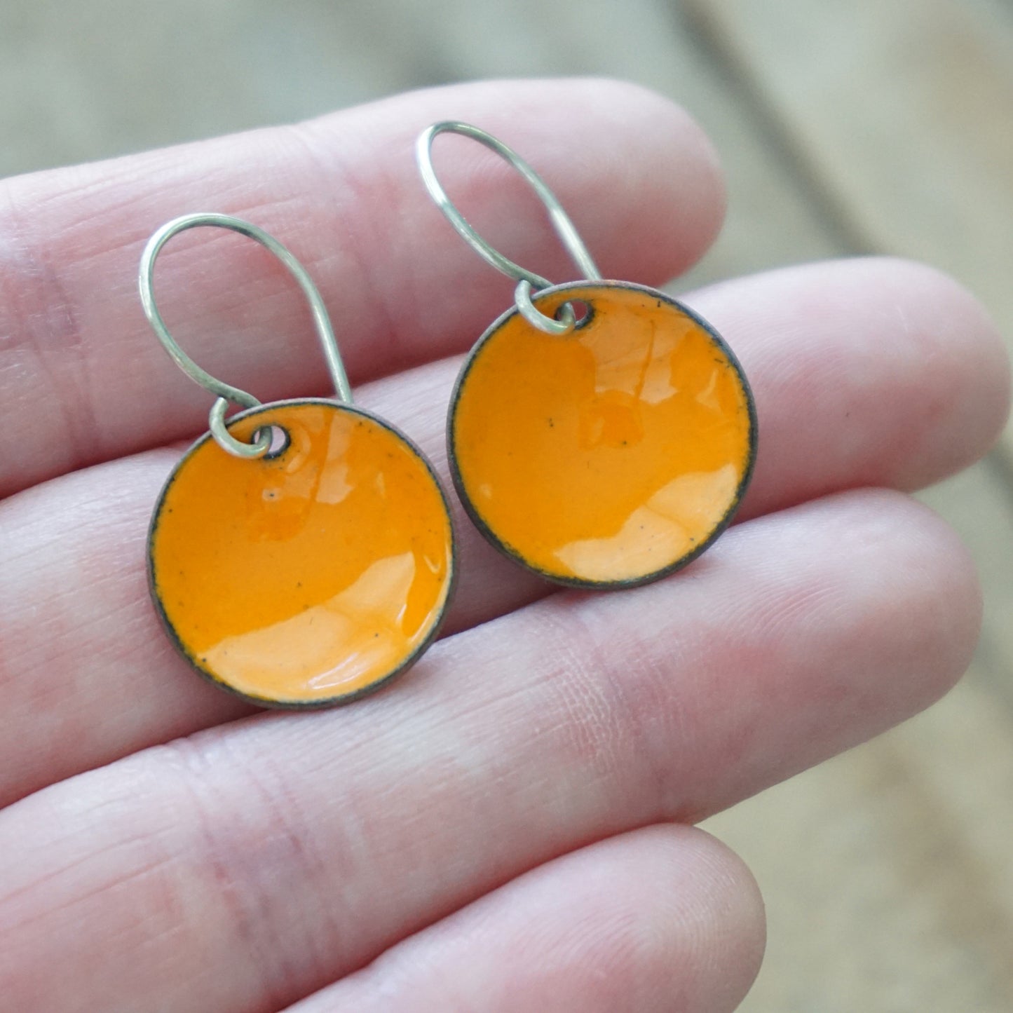 Tangerine Orange Enamel Disc Earrings