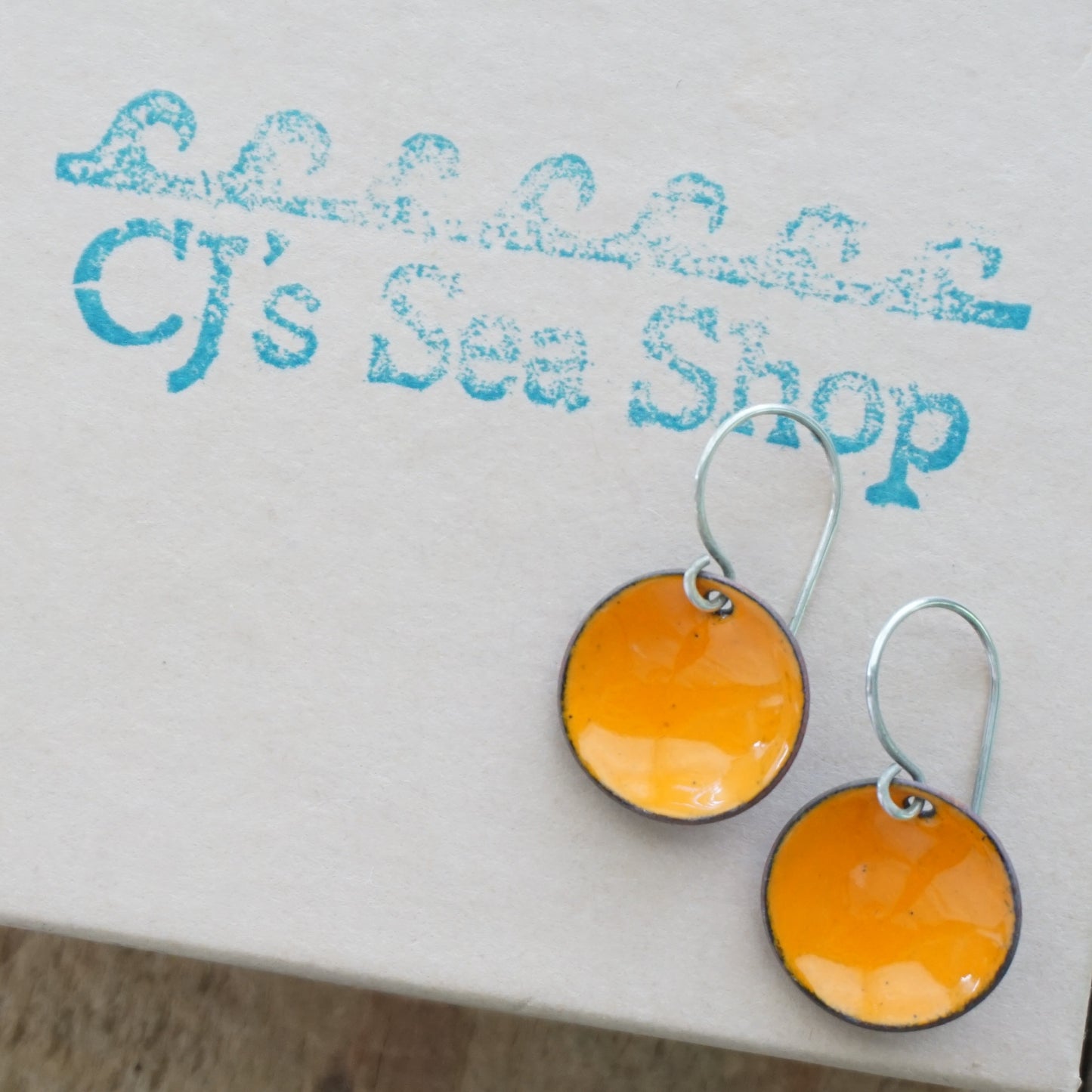 Tangerine Orange Enamel Disc Earrings