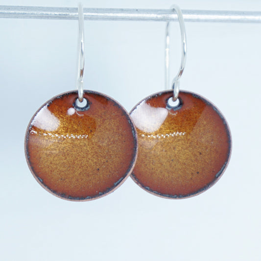 Golden Yellow Enamel Disc Earrings