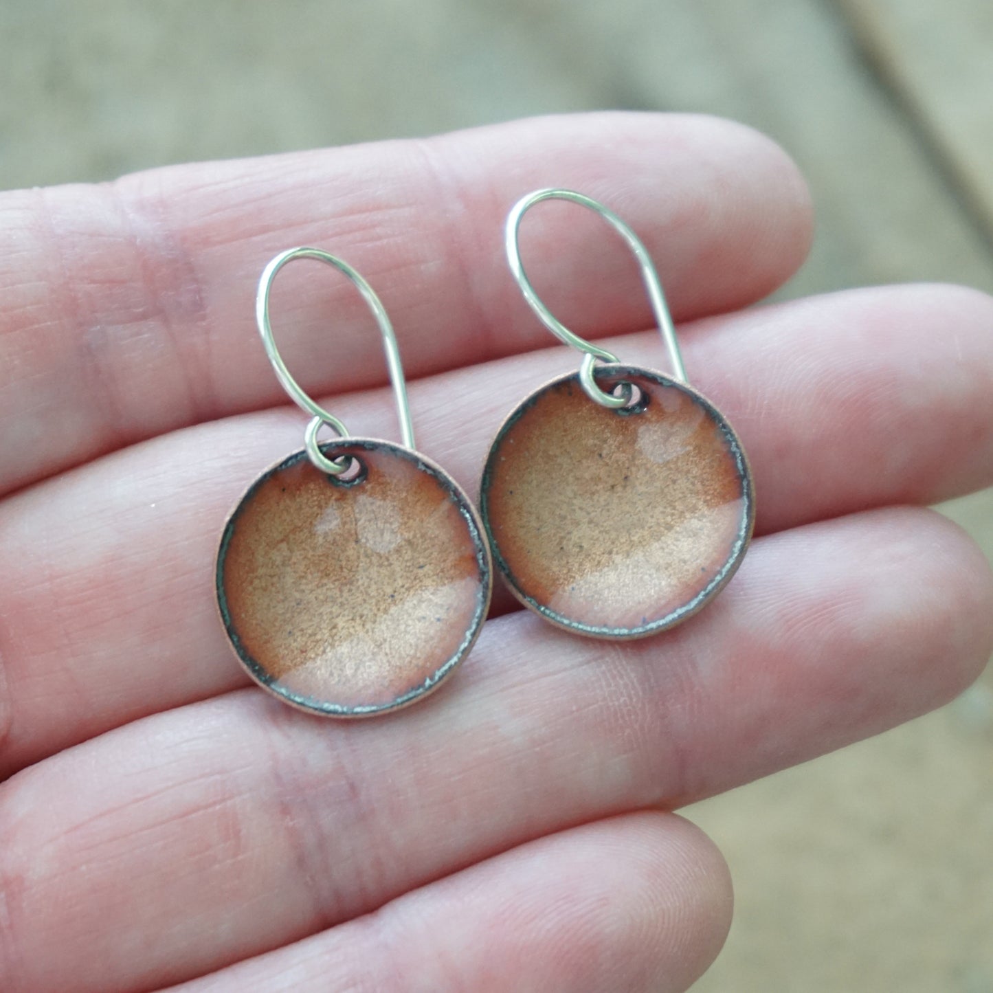Bronze Enamel Disc Earrings