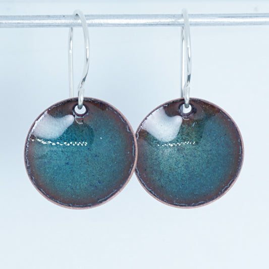 Teal Green Enamel Disc Earrings