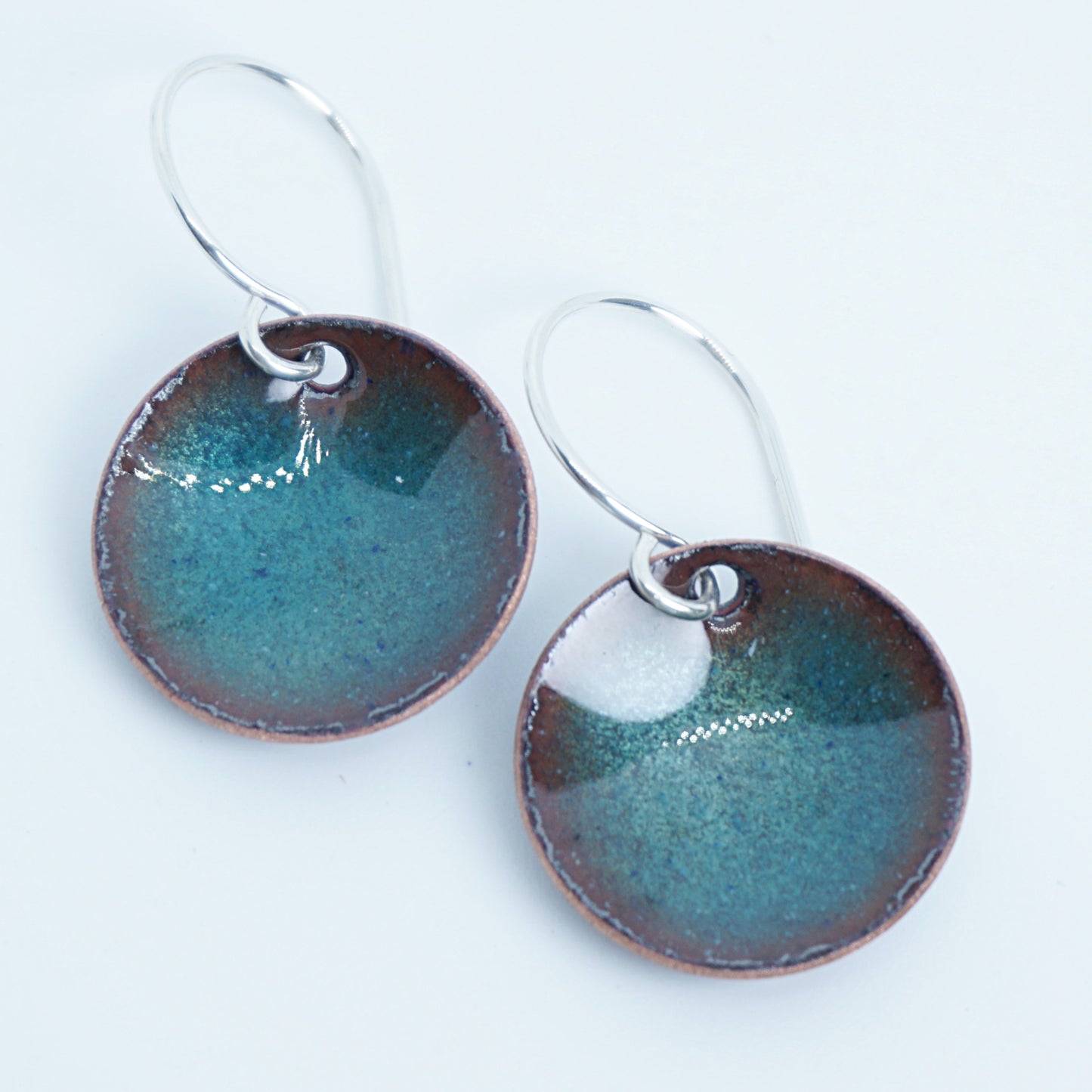 Teal Green Enamel Disc Earrings