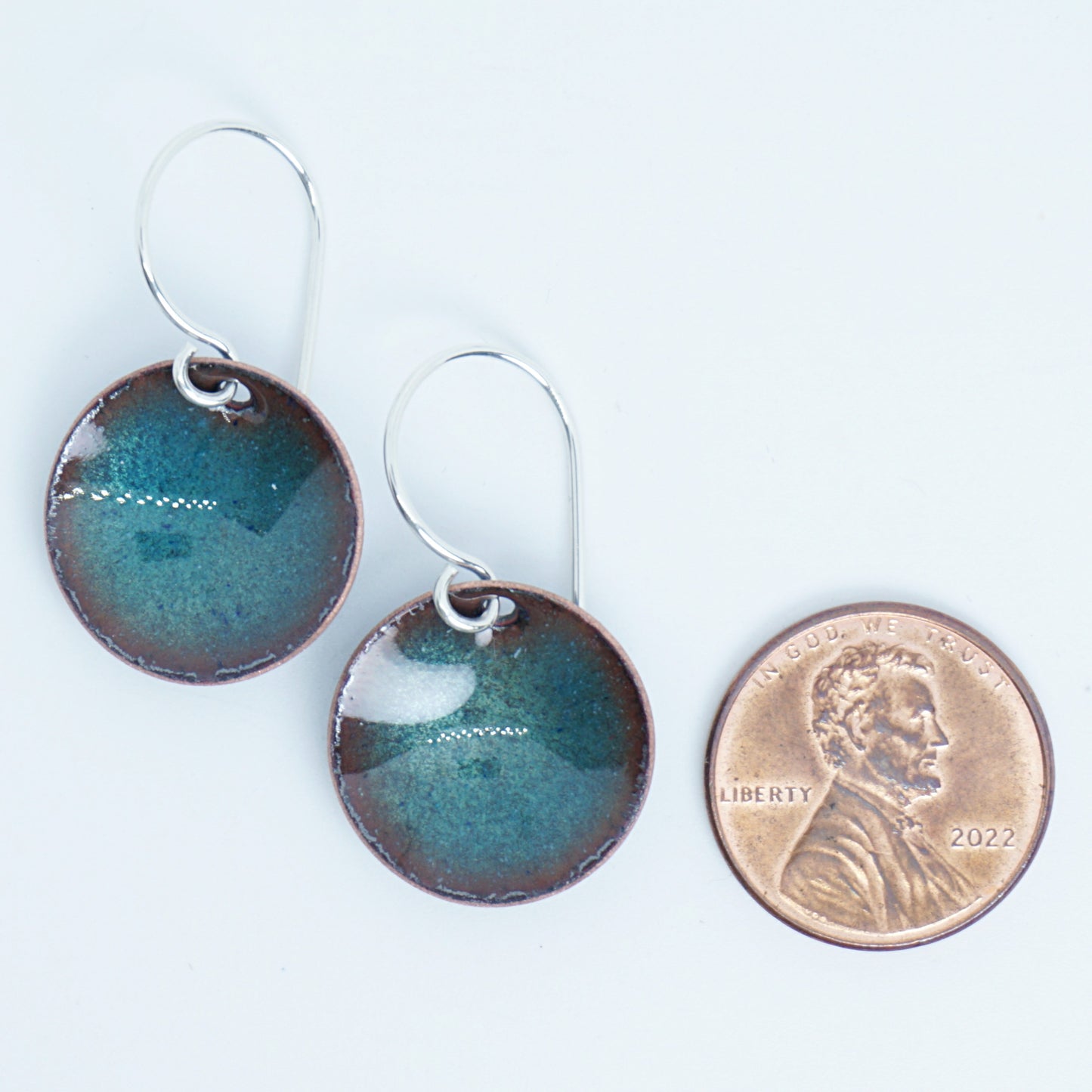 Teal Green Enamel Disc Earrings