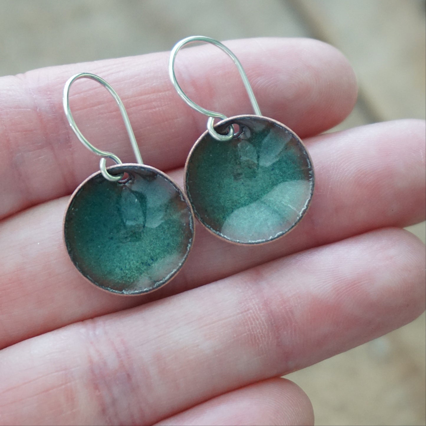 Teal Green Enamel Disc Earrings