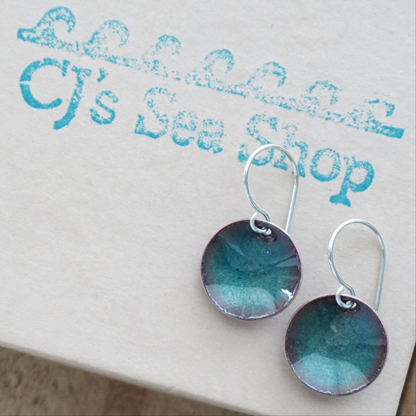 Teal Green Enamel Disc Earrings