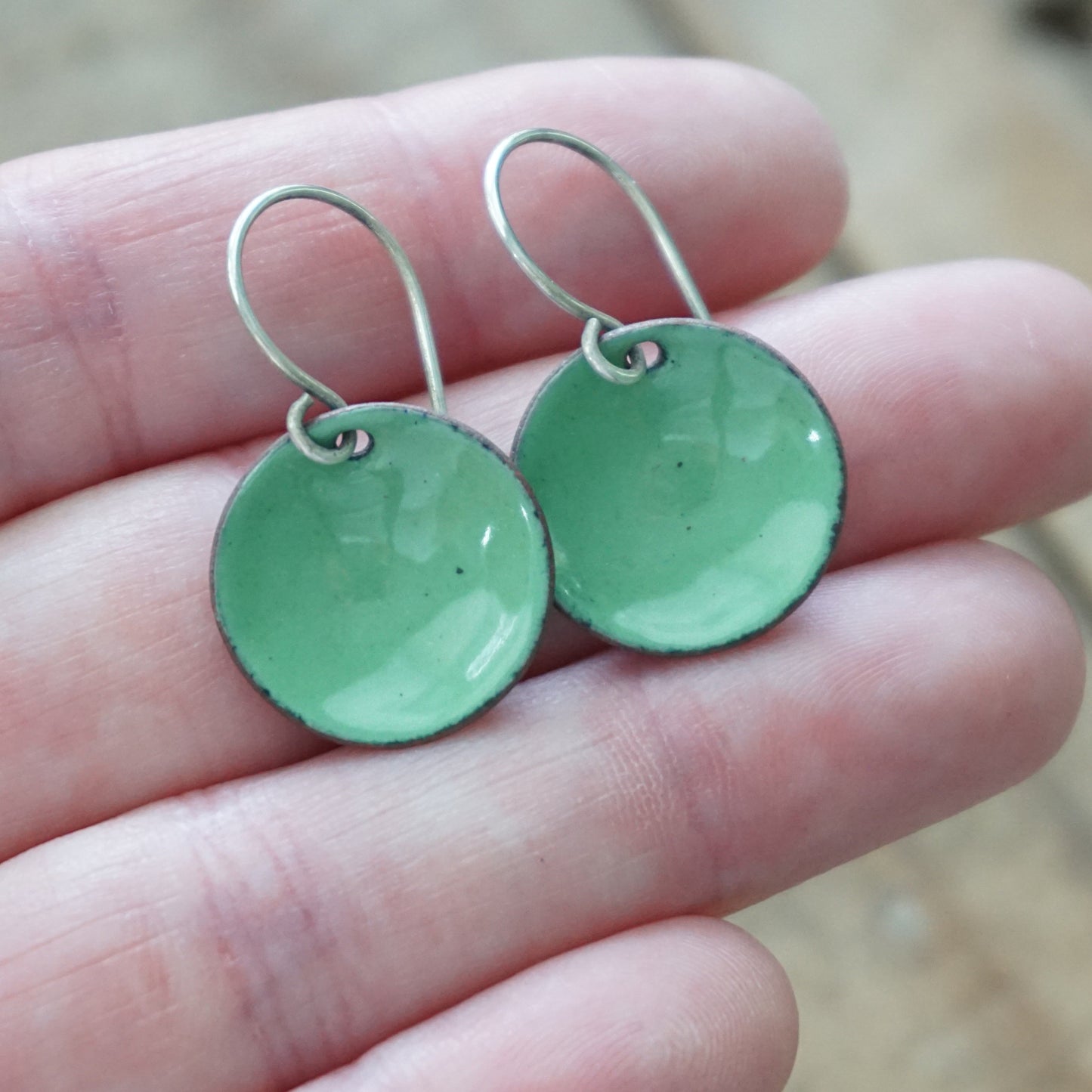 Spring Green Enamel Disc Earrings
