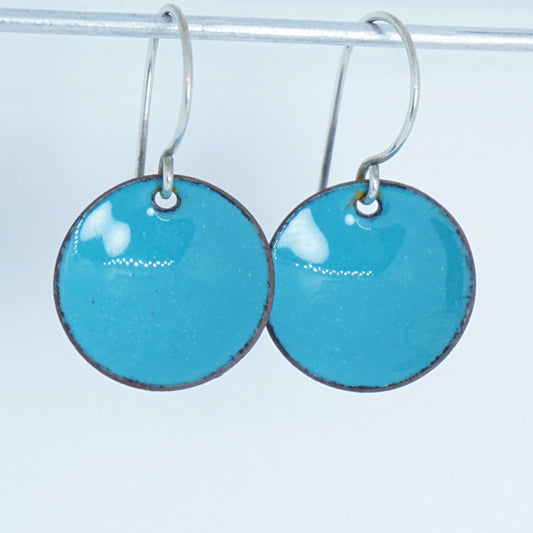 Teal Green Enamel Disc Earrings