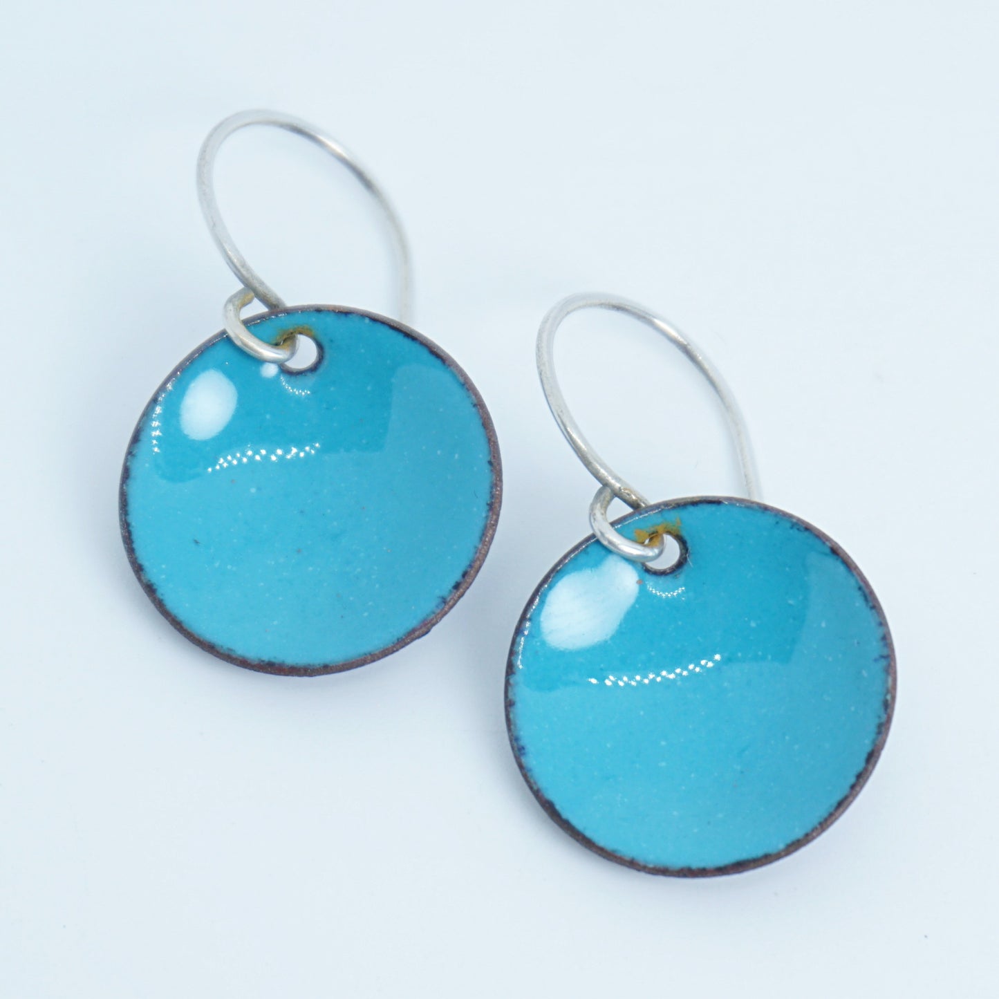 Teal Green Enamel Disc Earrings