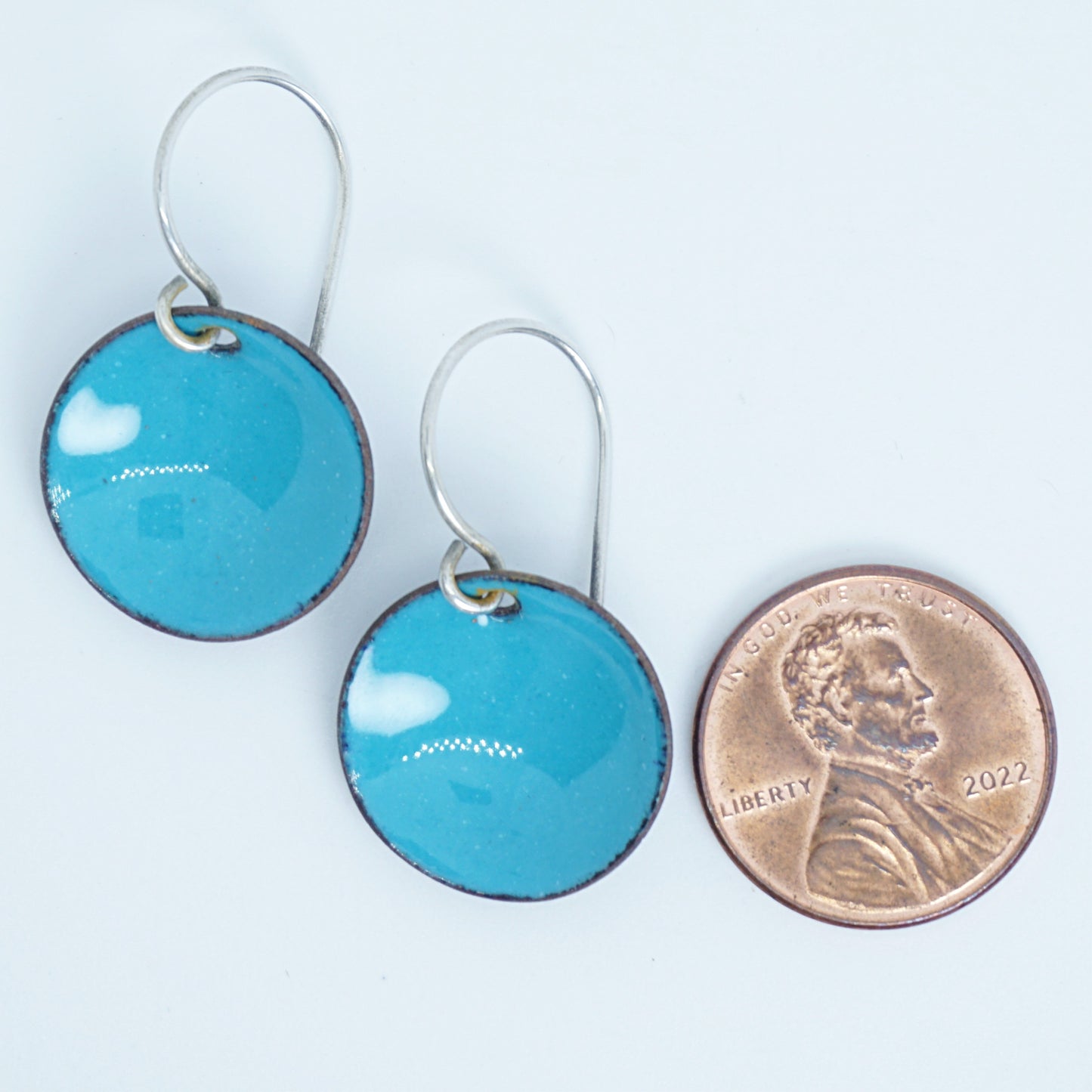 Teal Green Enamel Disc Earrings