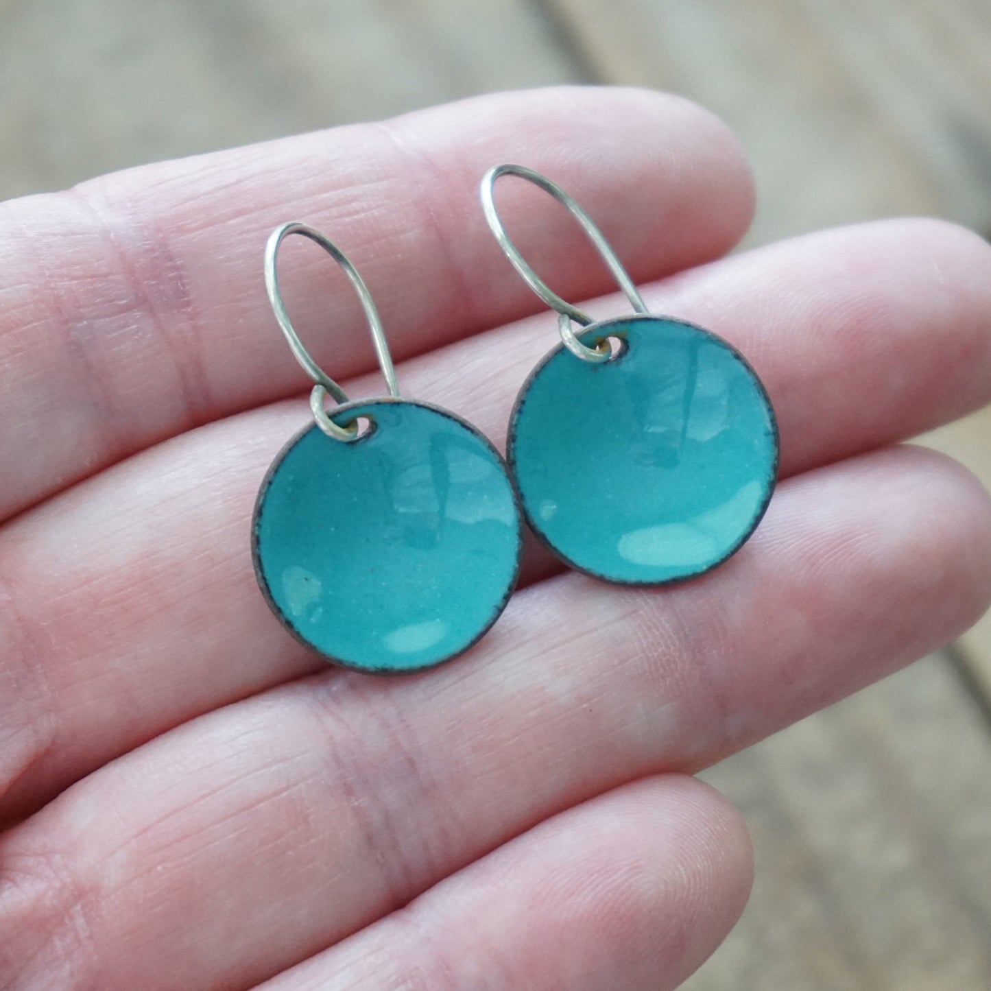 Teal Green Enamel Disc Earrings