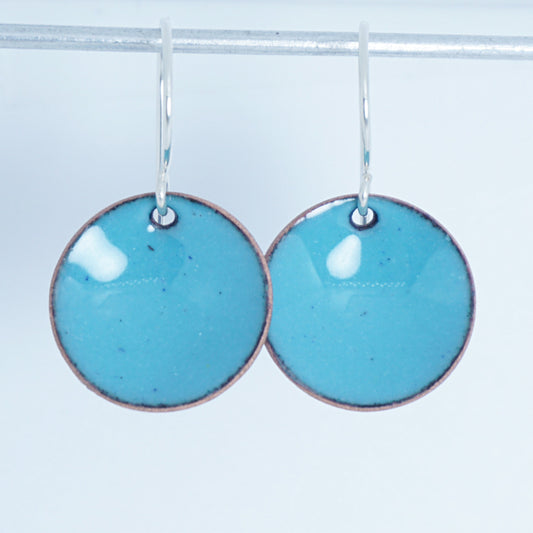 Light Blue Green Teal Enamel Disc Earrings