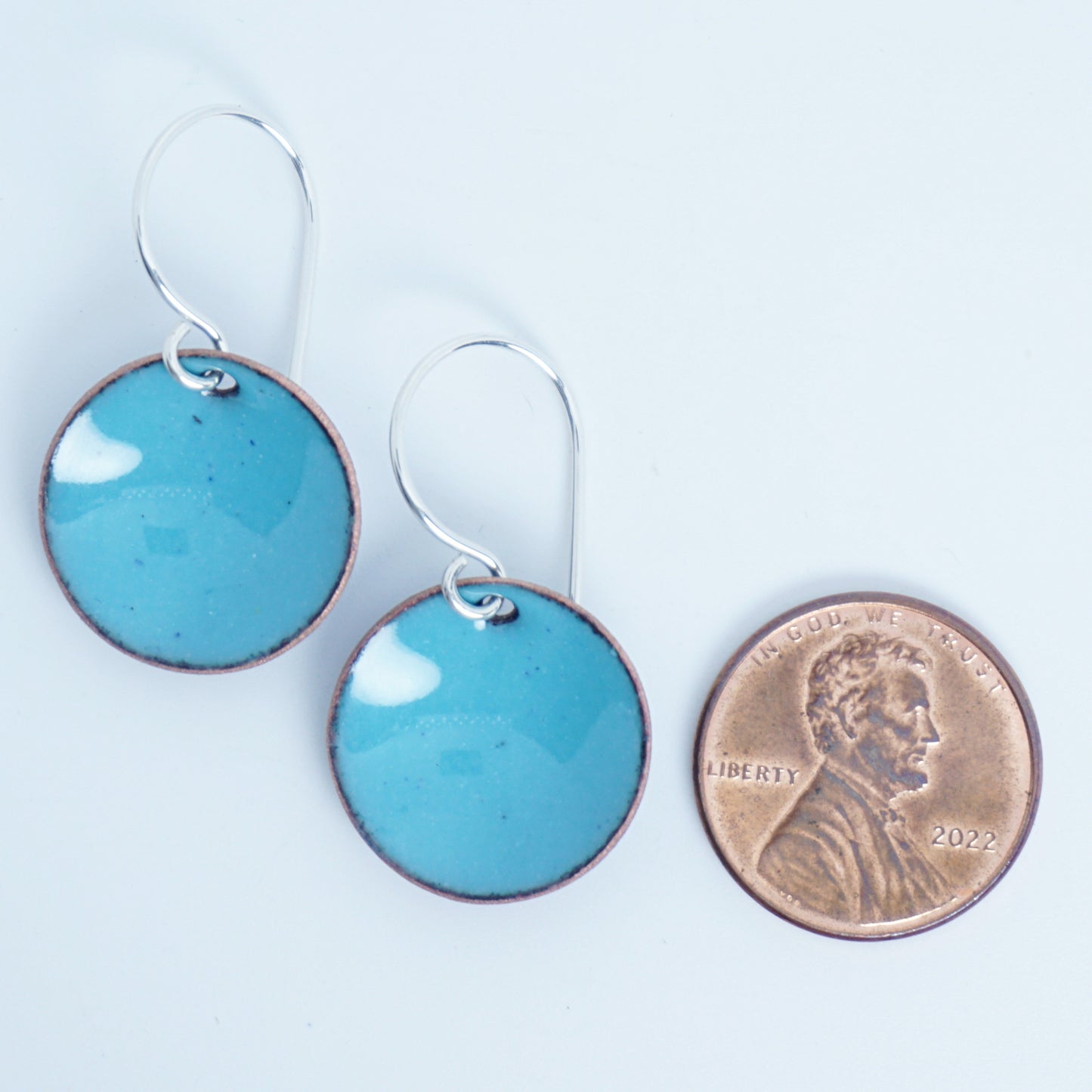 Light Blue Green Teal Enamel Disc Earrings