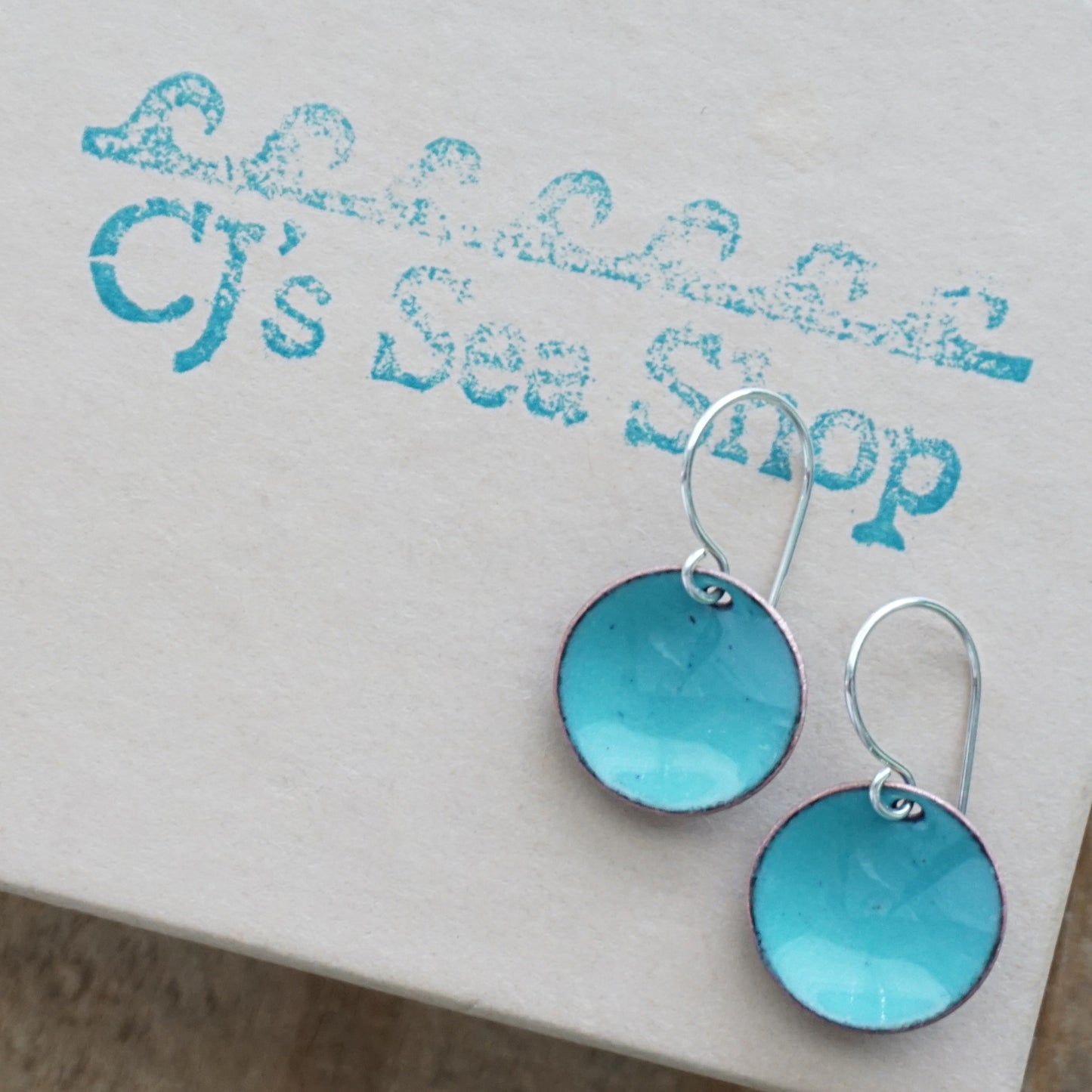 Light Blue Green Teal Enamel Disc Earrings