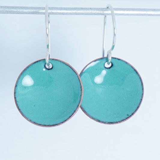 Mint Green Enamel Disc Earrings