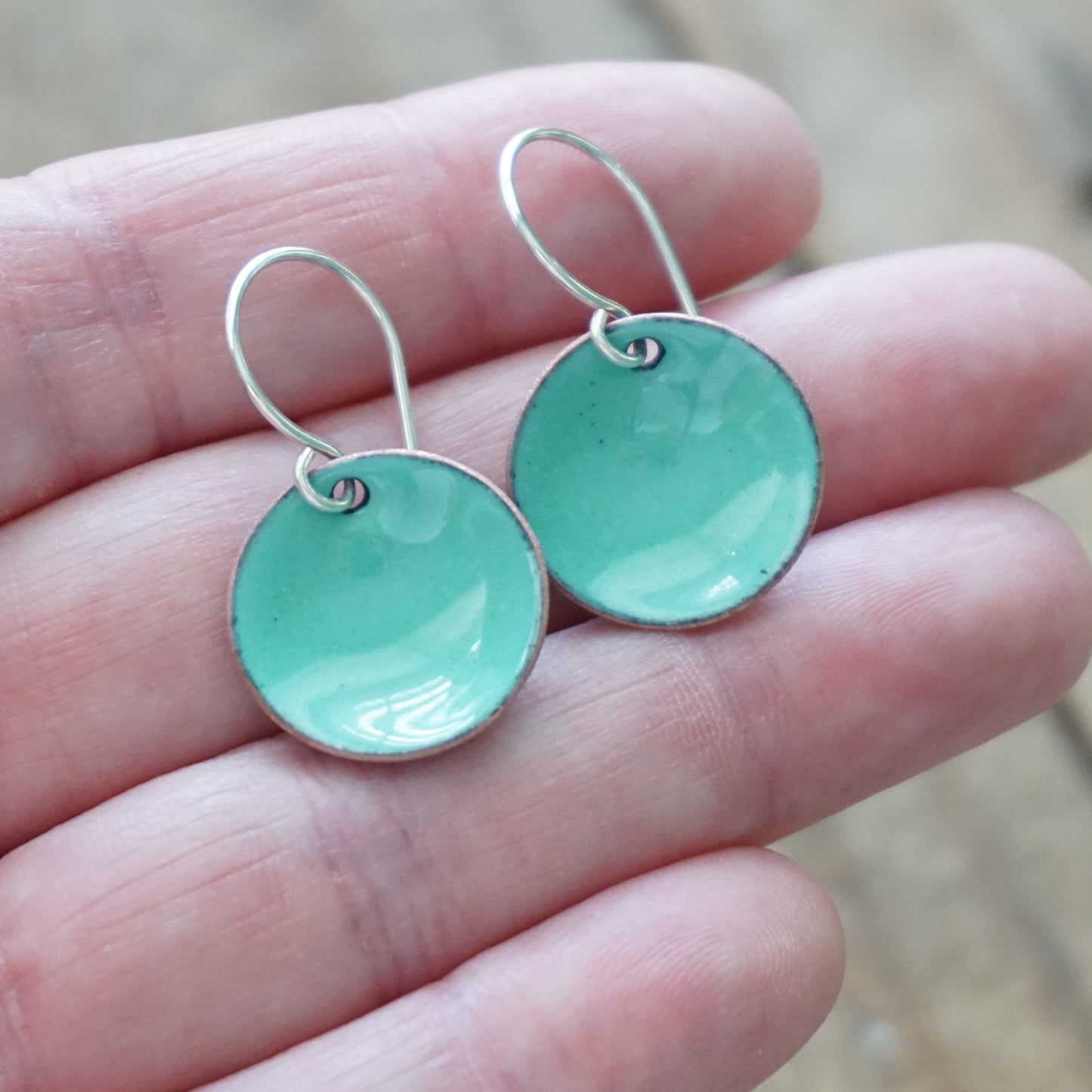 Mint Green Enamel Disc Earrings