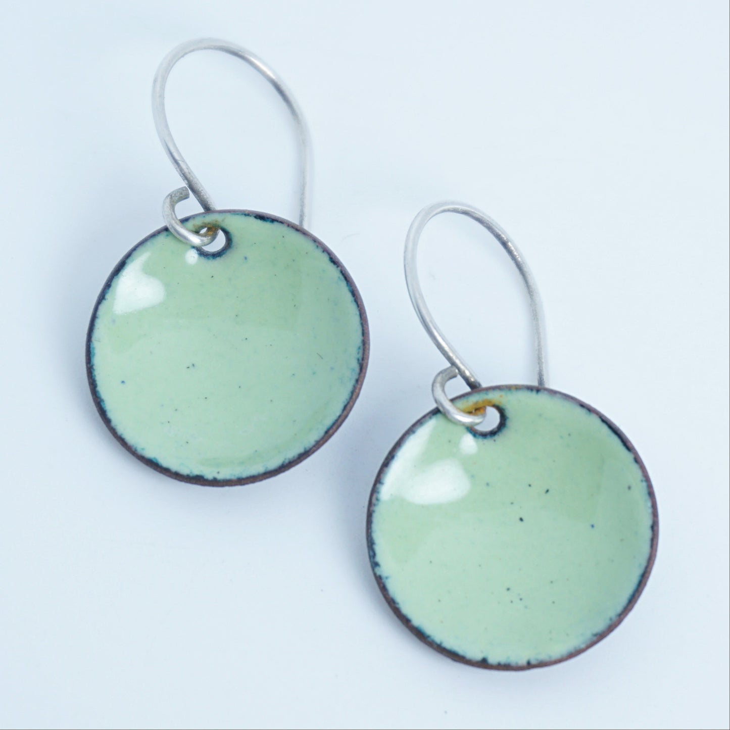 Light Green Enamel Disc Earrings