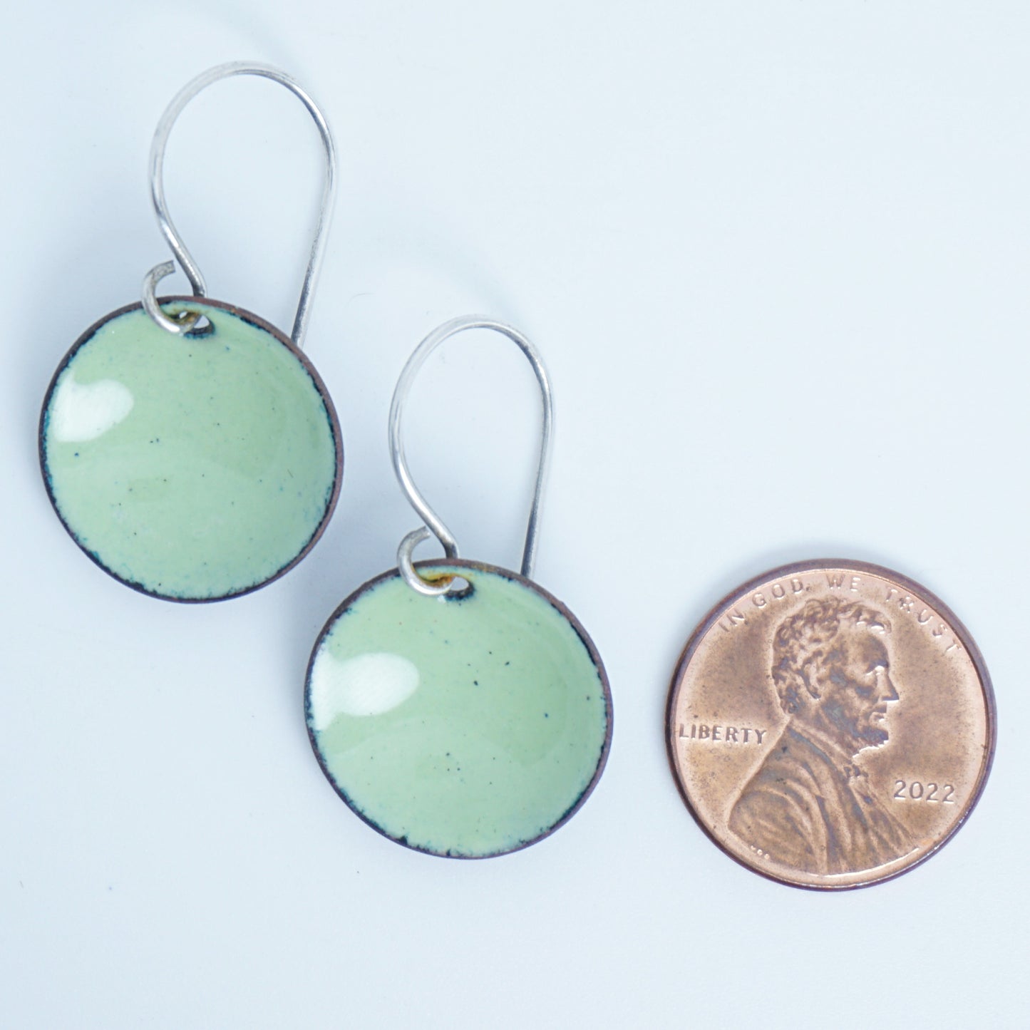 Light Green Enamel Disc Earrings