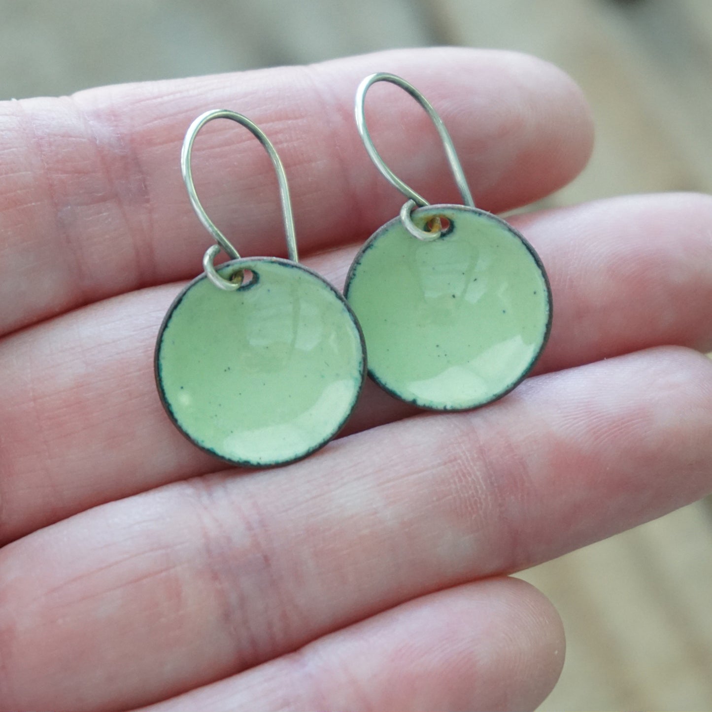 Light Green Enamel Disc Earrings
