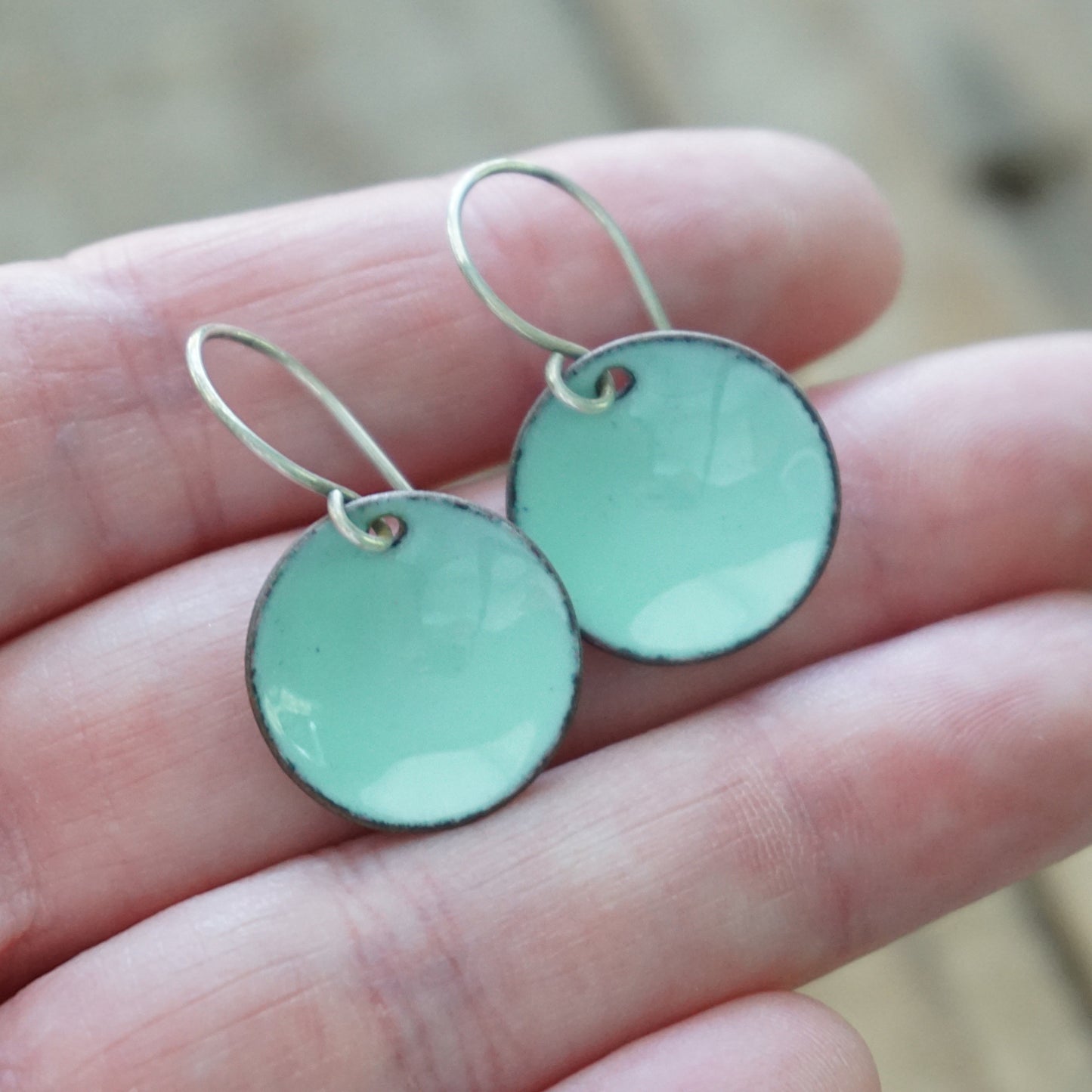 Seafoam Green Enamel Disc Earrings