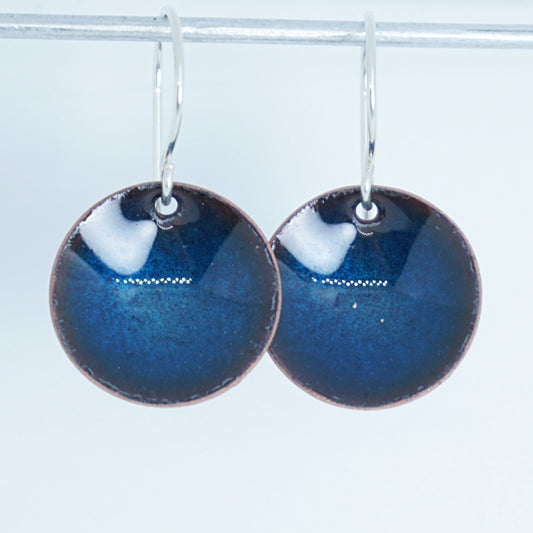 Metallic Blue Enamel Disc Earrings