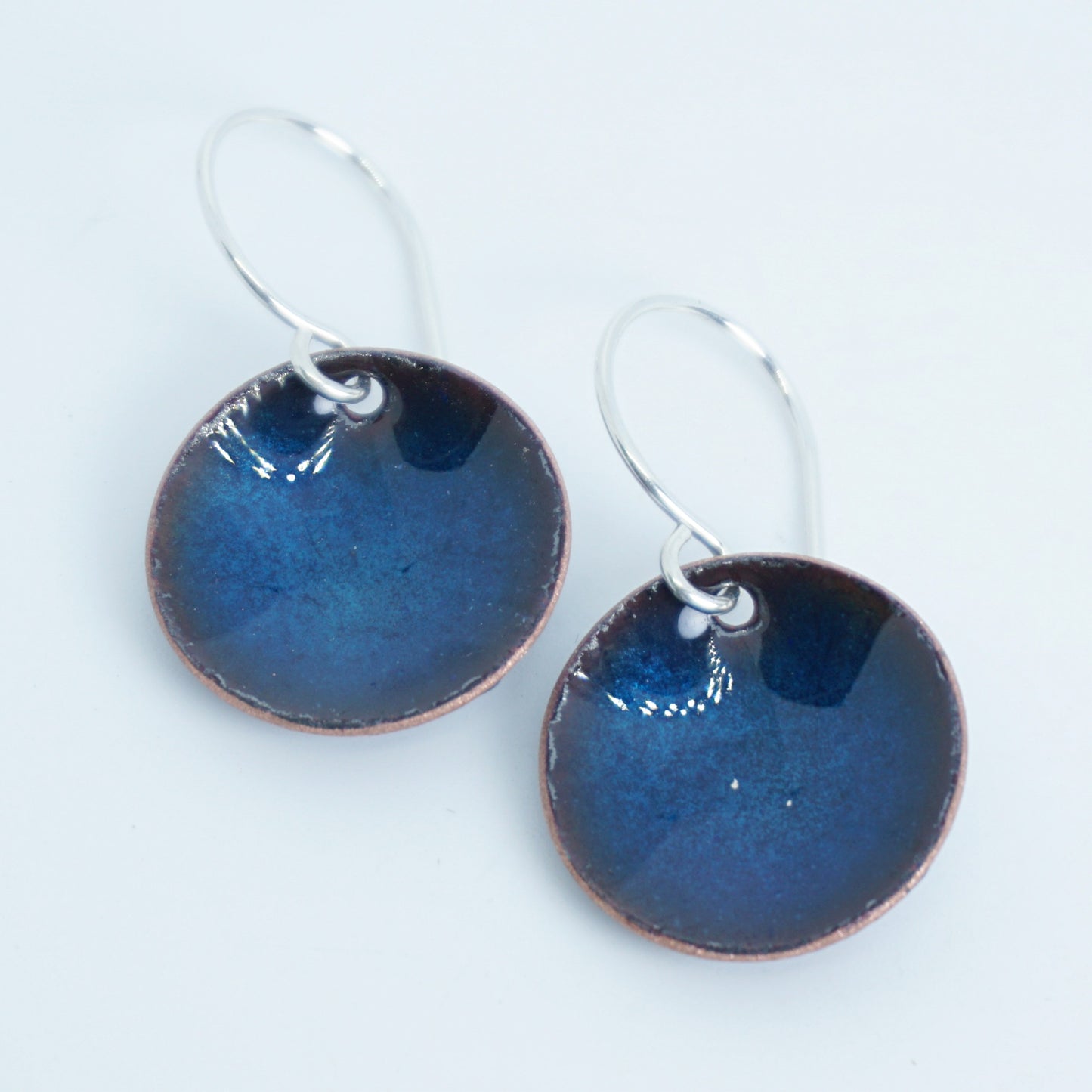 Metallic Blue Enamel Disc Earrings