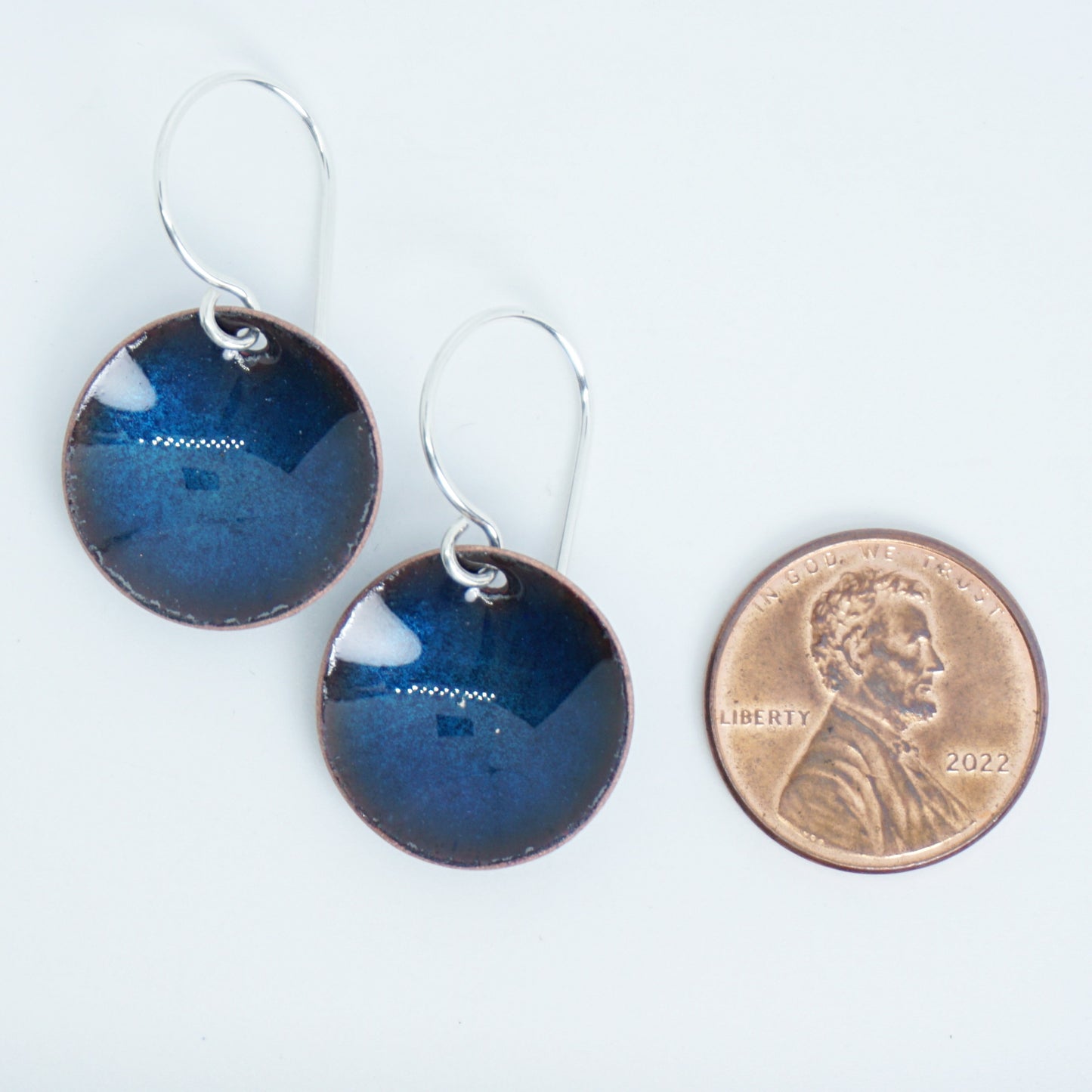 Metallic Blue Enamel Disc Earrings