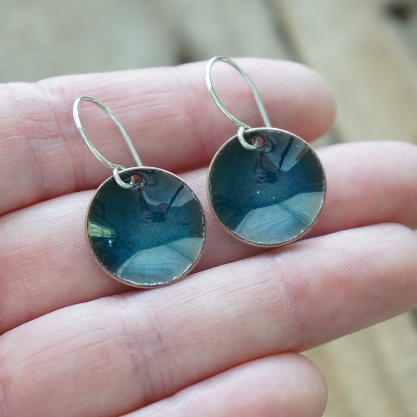 Metallic Blue Enamel Disc Earrings