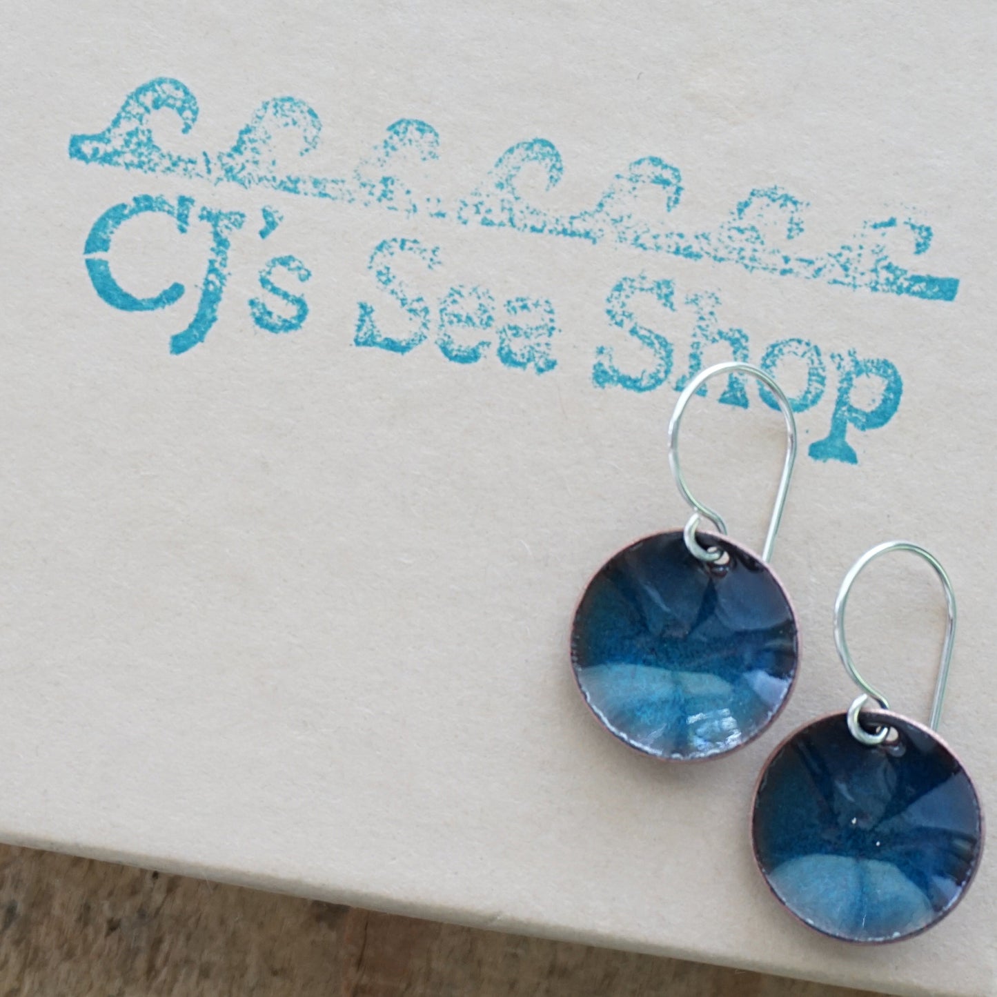 Metallic Blue Enamel Disc Earrings