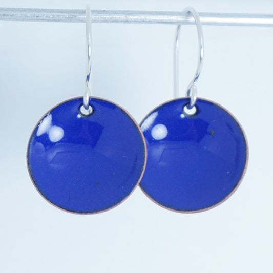 Cobalt Blue Enamel Disc Earrings
