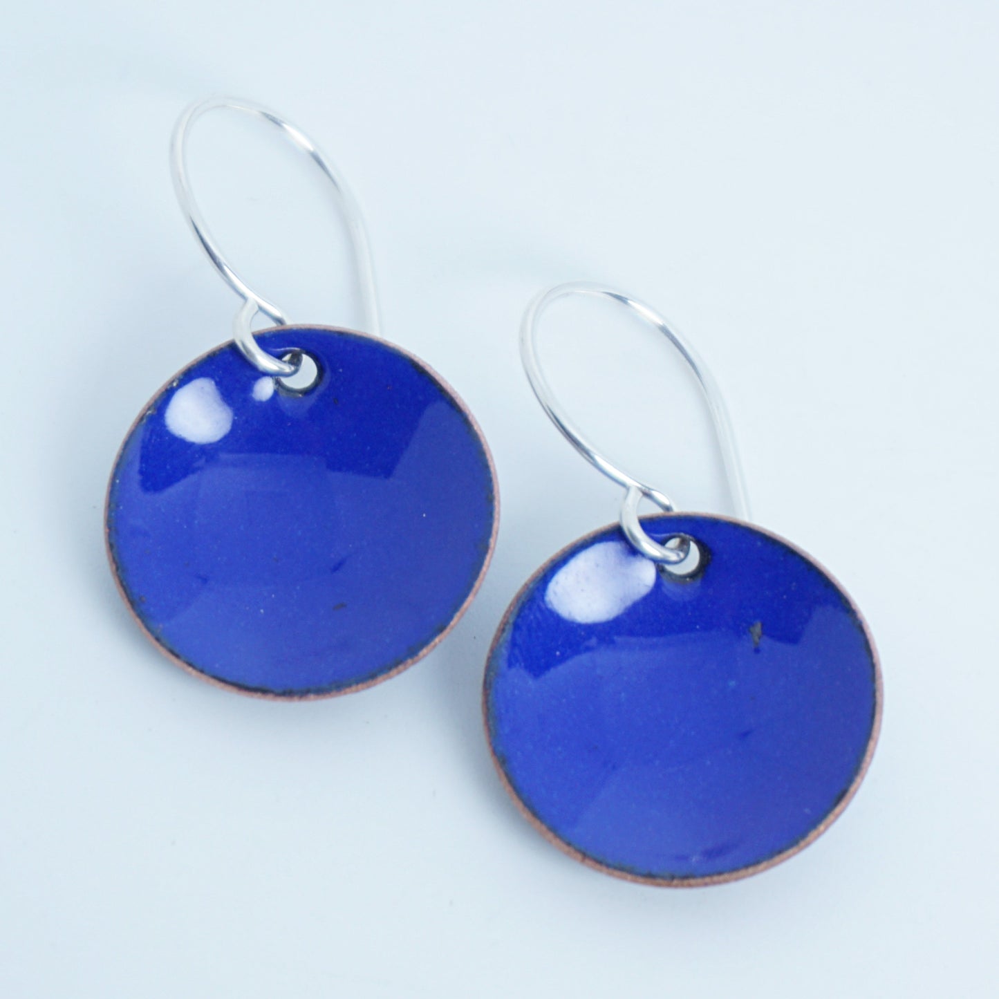Cobalt Blue Enamel Disc Earrings
