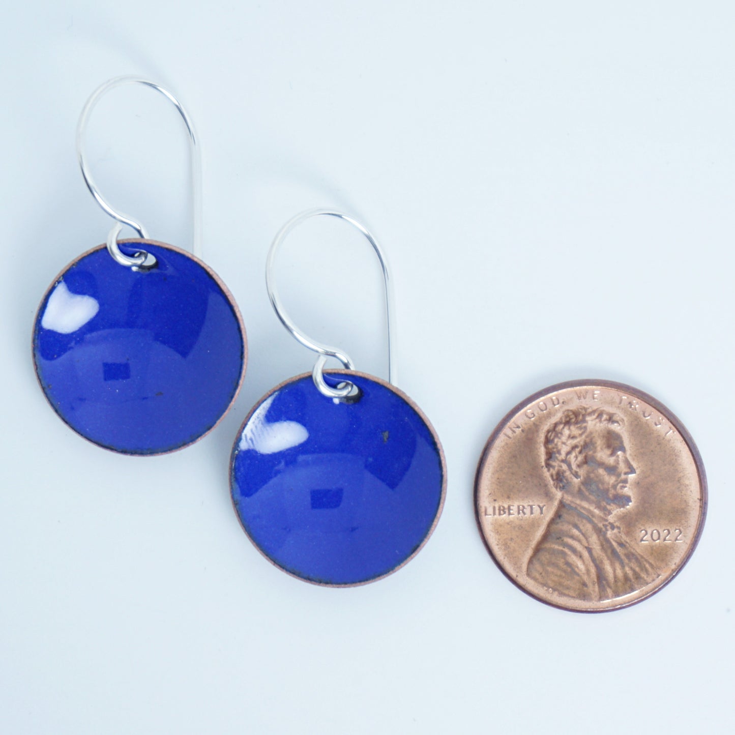 Cobalt Blue Enamel Disc Earrings