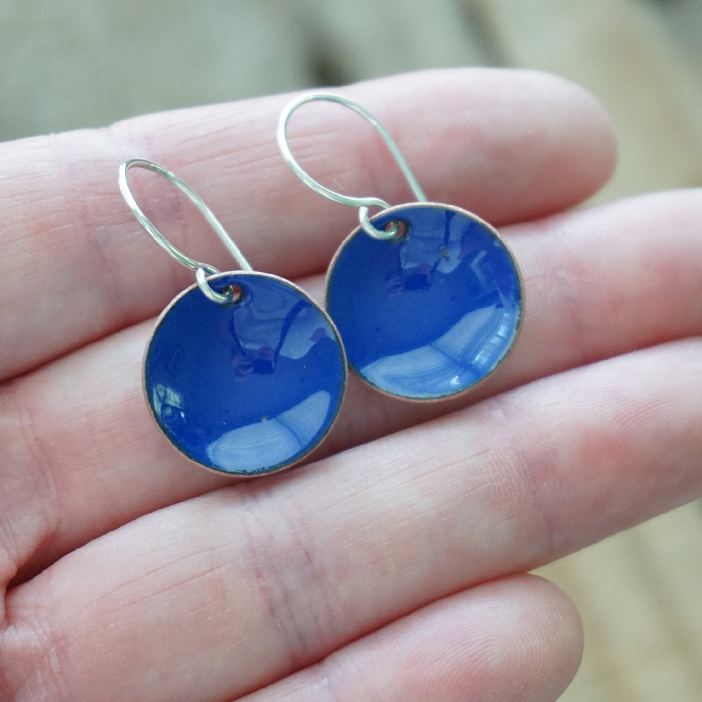 Cobalt Blue Enamel Disc Earrings