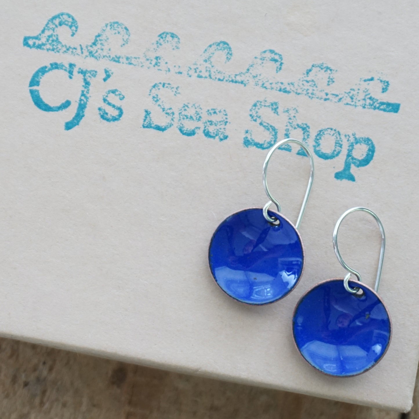 Cobalt Blue Enamel Disc Earrings