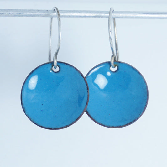 Teal Blue Enamel Disc Earrings