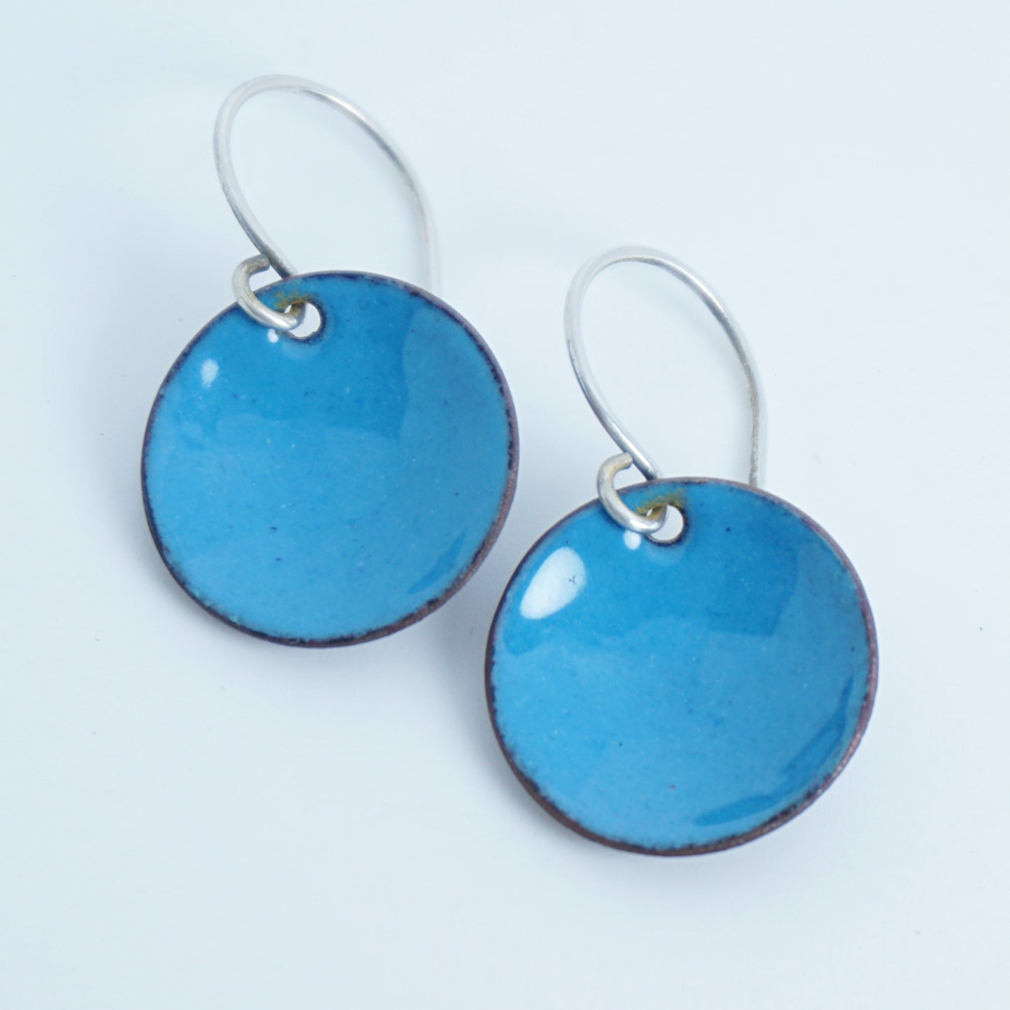 Teal Blue Enamel Disc Earrings