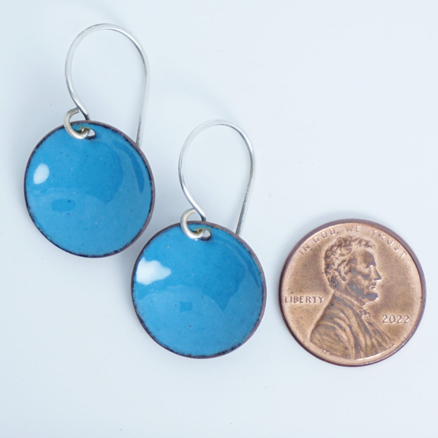 Teal Blue Enamel Disc Earrings