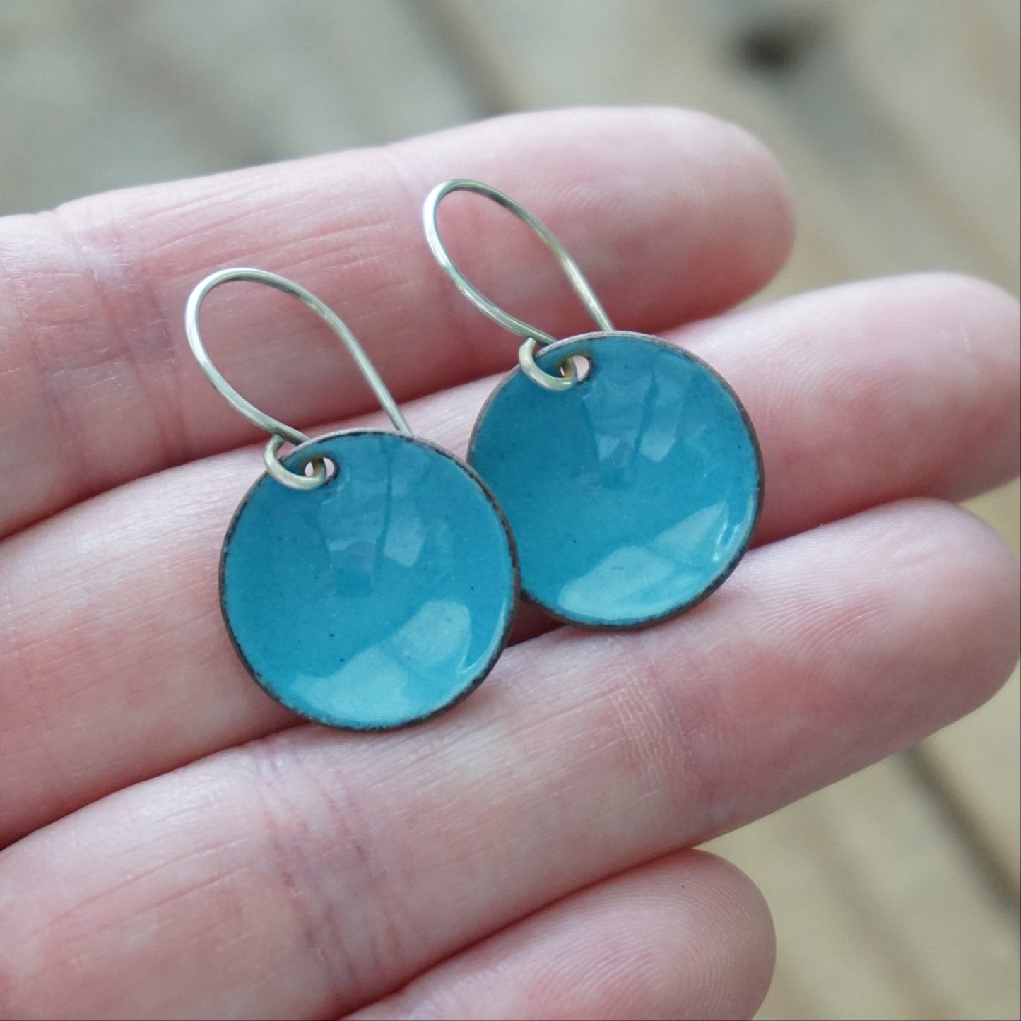 Teal Blue Enamel Disc Earrings