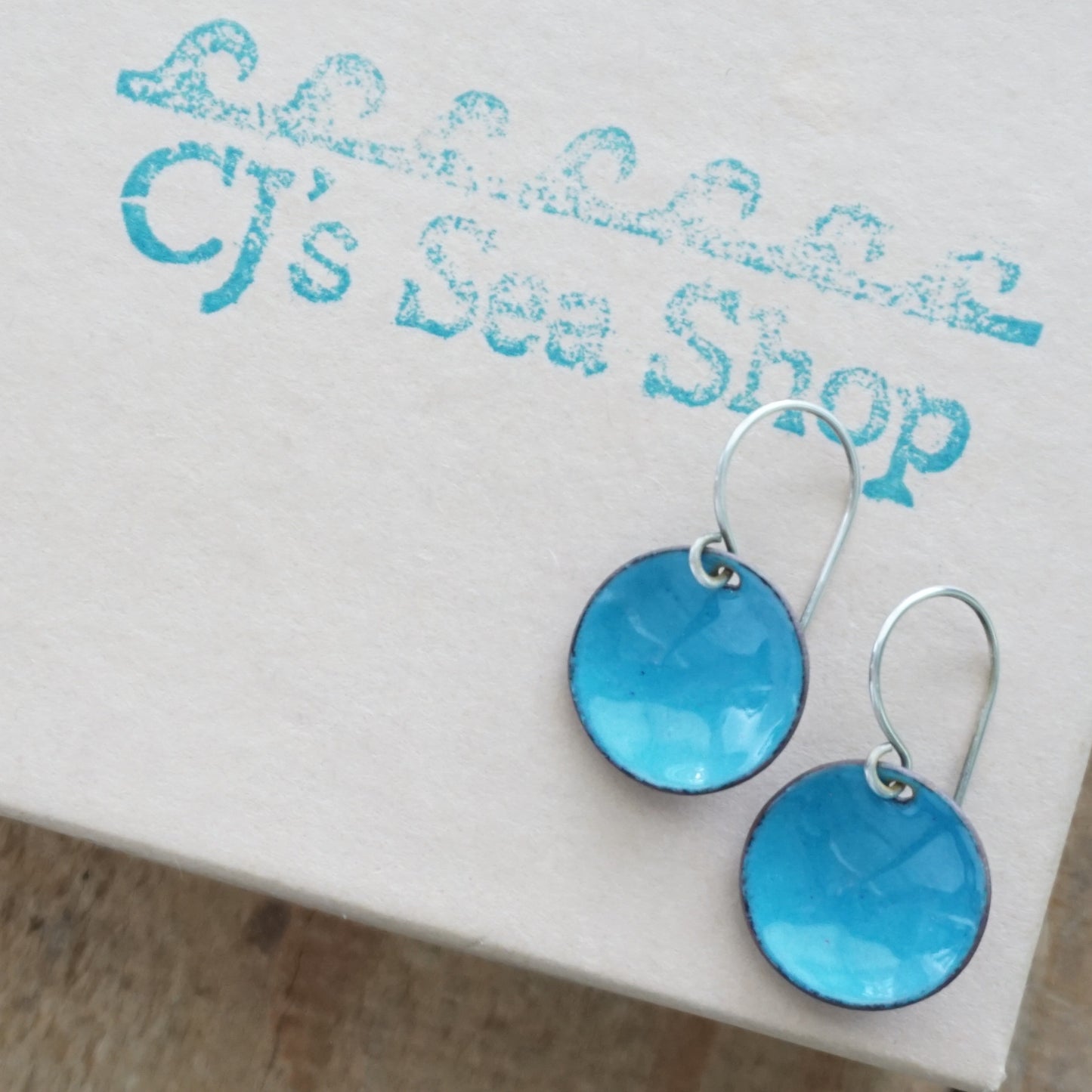 Teal Blue Enamel Disc Earrings